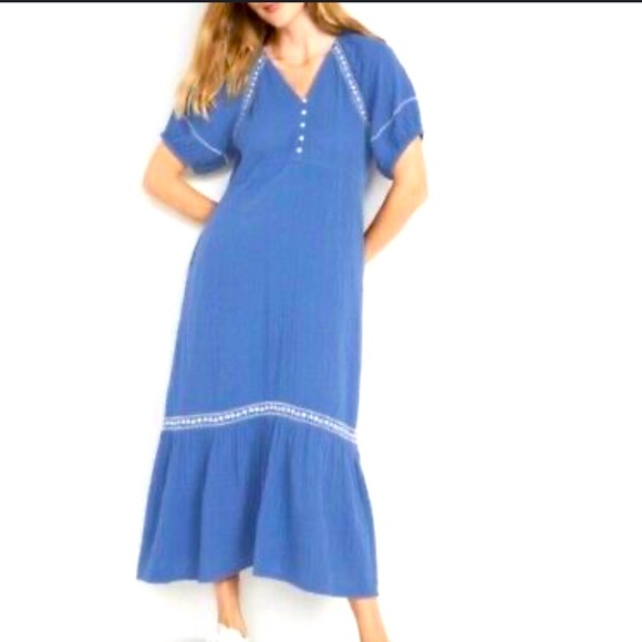 Blue Crinkle-Crepe Maxi Swing Dress for Women - Picture 1 of 7